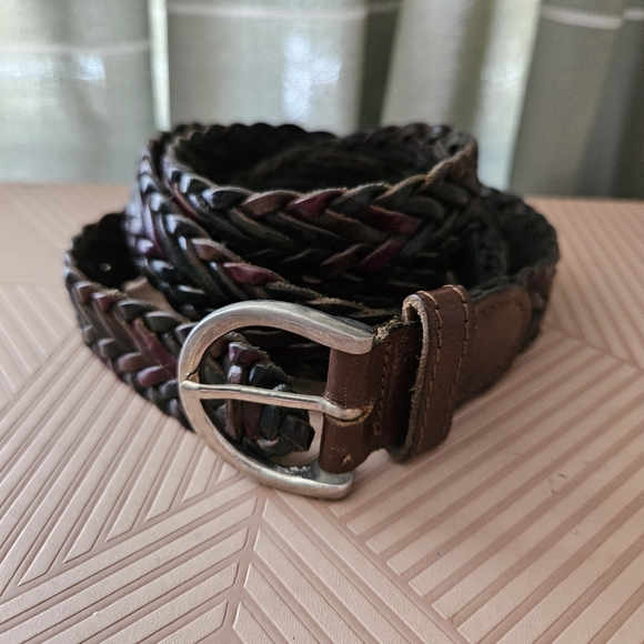 Mens Braided Leather Belt XL Multicolor Made in India Classic Neutral Casual - Picture 1 of 9
